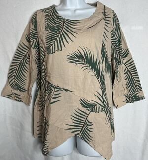 W Lane Women's Plus 16 Palm Leaf Linen Blend Popover Top